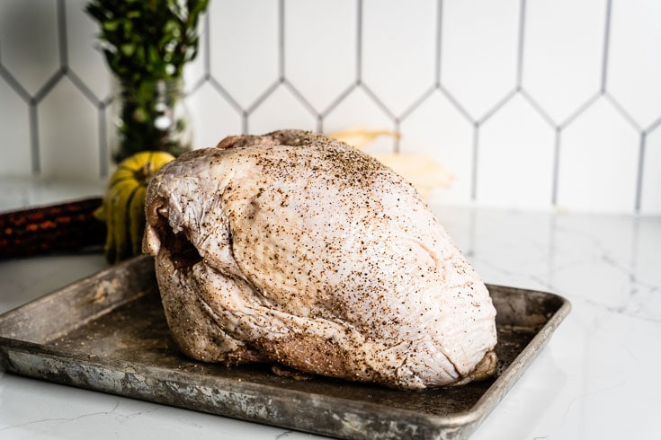 bone in turkey breast on sheet pan