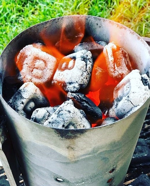charcoal briquettes prepared for grill