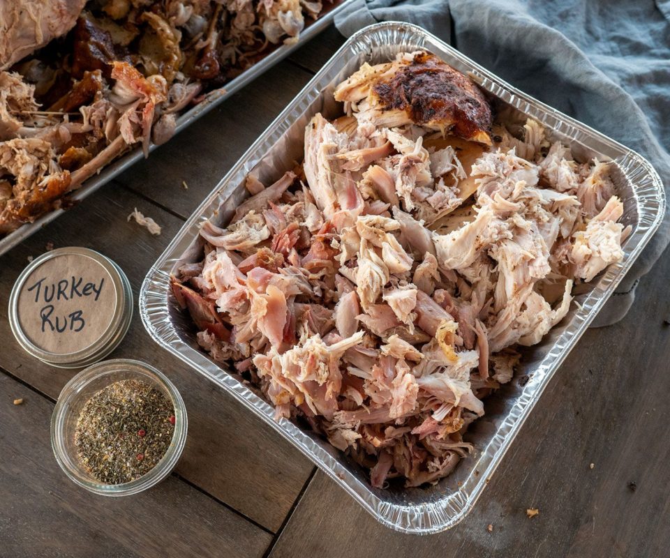 Smoked Pulled Turkey In Pan